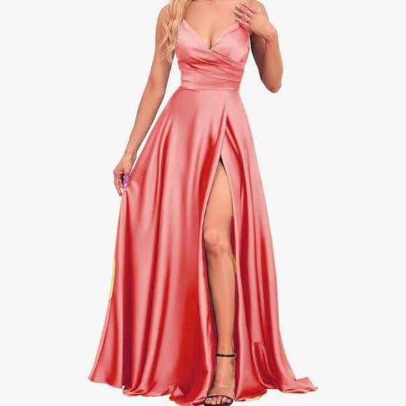 Satin Coral Bridesmaid Dress - Picture 1 of 2